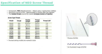 Neo Screw Thread Lifting -  Screw PDO 26G~31G - SL Medical